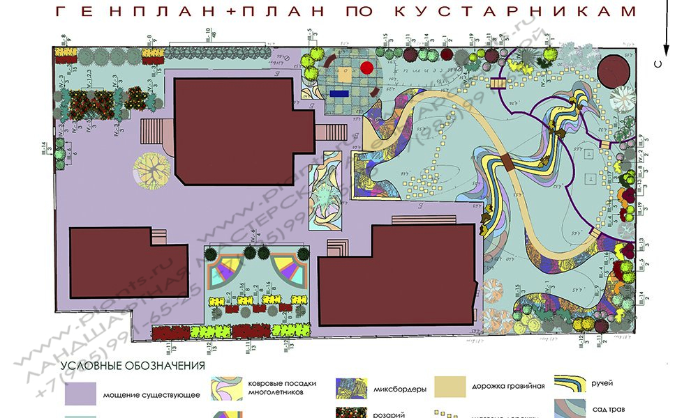 Проект дачного участка - план по кустарникам